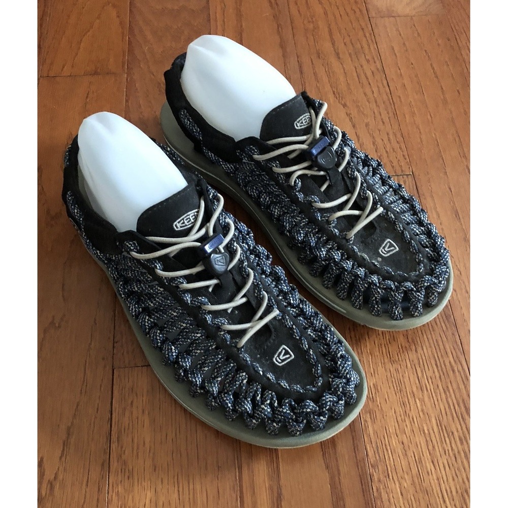KEEN Uneek Shoes Mens Size 9 Black Blue Bungee Braided Cord Fisherman Sandals